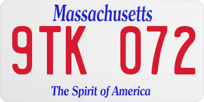 MA license plate 9TK072