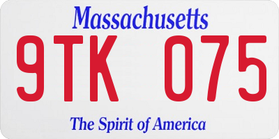 MA license plate 9TK075