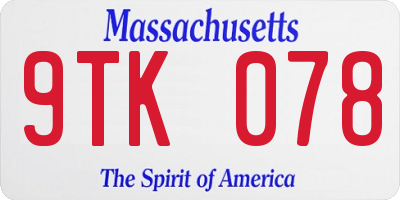 MA license plate 9TK078