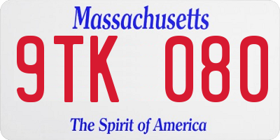 MA license plate 9TK080