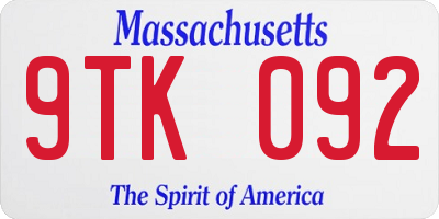 MA license plate 9TK092