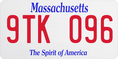 MA license plate 9TK096