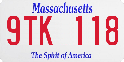 MA license plate 9TK118