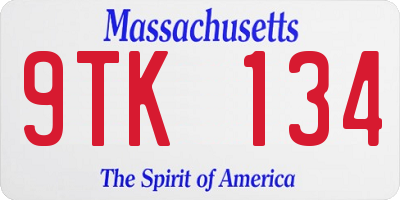 MA license plate 9TK134