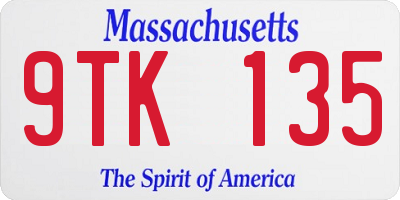 MA license plate 9TK135