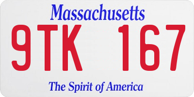 MA license plate 9TK167
