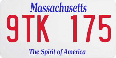 MA license plate 9TK175