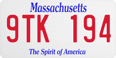 MA license plate 9TK194