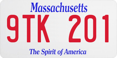 MA license plate 9TK201