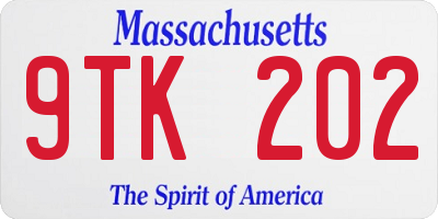 MA license plate 9TK202