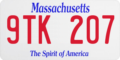 MA license plate 9TK207