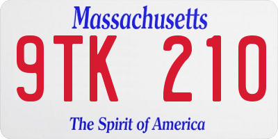 MA license plate 9TK210