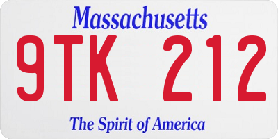 MA license plate 9TK212