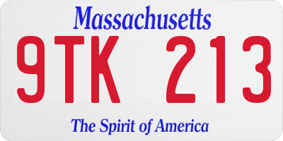 MA license plate 9TK213