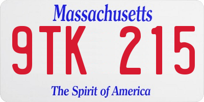 MA license plate 9TK215