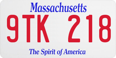 MA license plate 9TK218