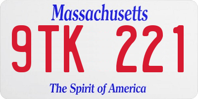 MA license plate 9TK221