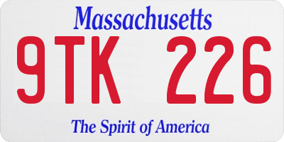 MA license plate 9TK226