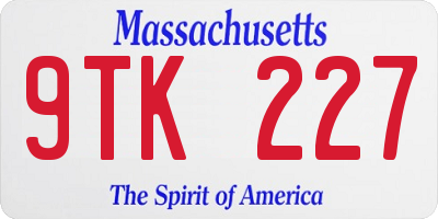 MA license plate 9TK227