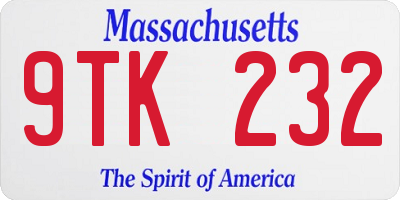 MA license plate 9TK232