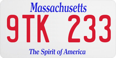 MA license plate 9TK233