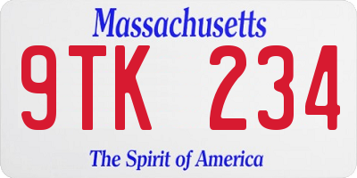 MA license plate 9TK234