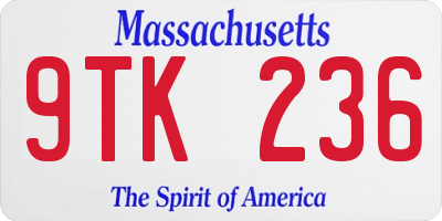 MA license plate 9TK236