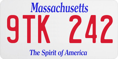 MA license plate 9TK242