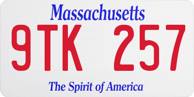 MA license plate 9TK257