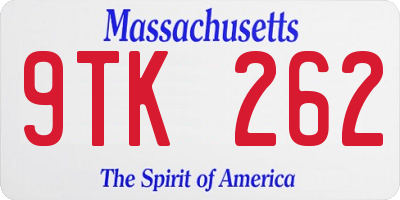 MA license plate 9TK262