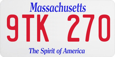 MA license plate 9TK270
