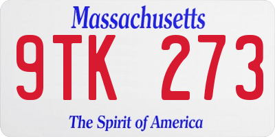 MA license plate 9TK273