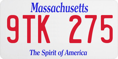 MA license plate 9TK275
