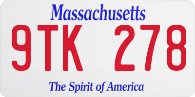 MA license plate 9TK278