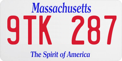 MA license plate 9TK287