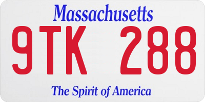 MA license plate 9TK288