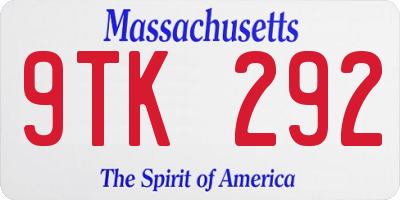 MA license plate 9TK292