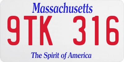 MA license plate 9TK316