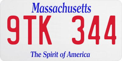MA license plate 9TK344