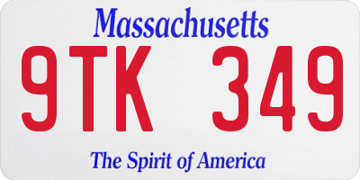 MA license plate 9TK349