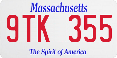MA license plate 9TK355