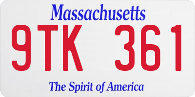 MA license plate 9TK361