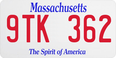 MA license plate 9TK362