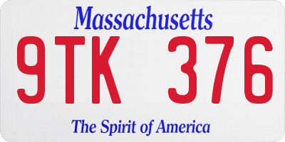 MA license plate 9TK376