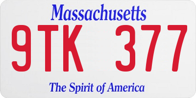 MA license plate 9TK377