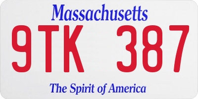 MA license plate 9TK387