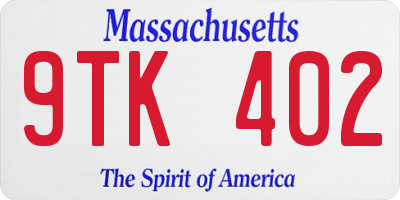 MA license plate 9TK402