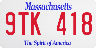 MA license plate 9TK418