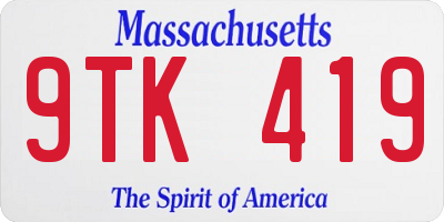 MA license plate 9TK419