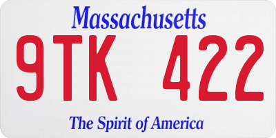 MA license plate 9TK422
